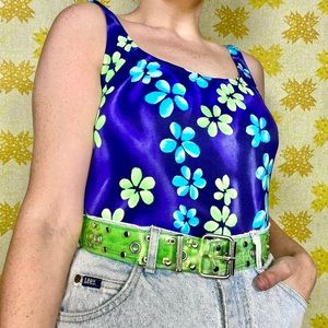 Vintage Y2K blue & green floral Speedo one piece swimsuit 🌼